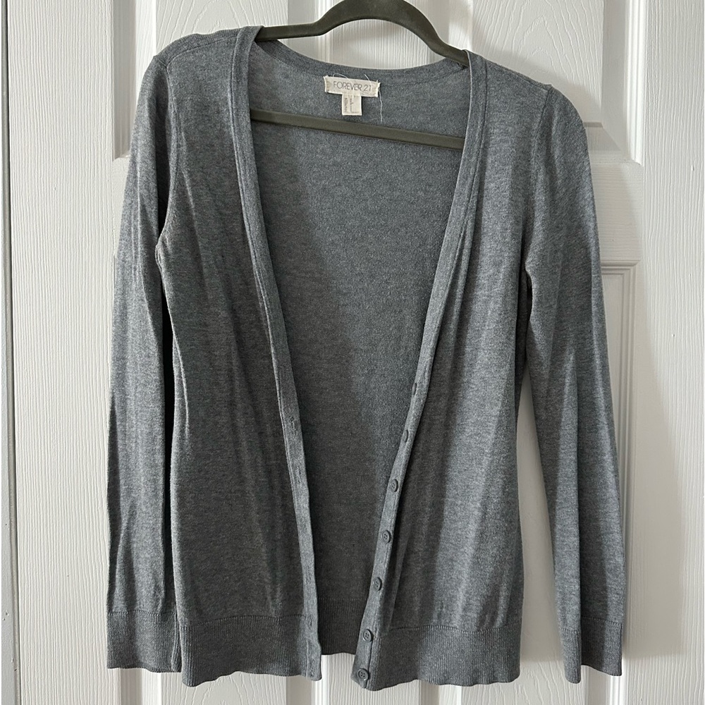 Grey / Gray Long Sleeve Button Up Cardigan